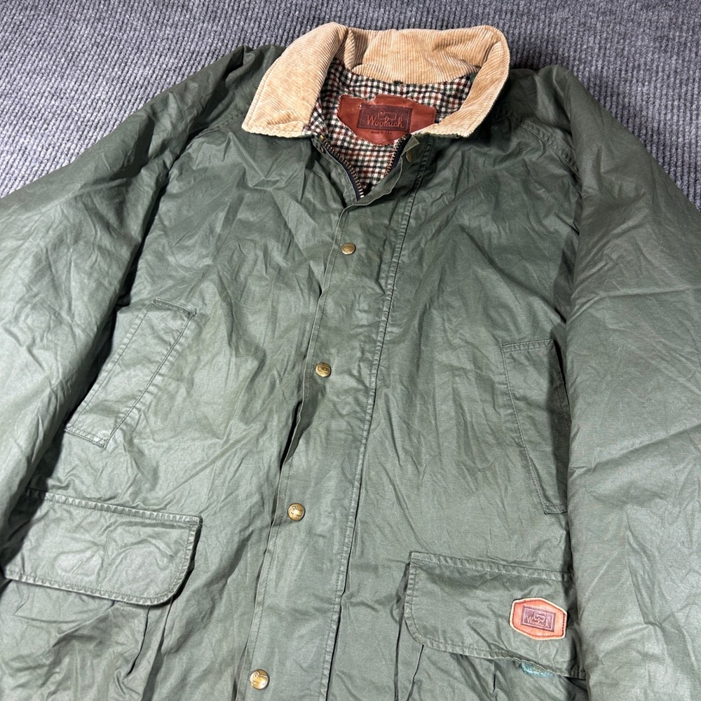 Vintage Woolrich Jacket Men's XXL Long Green Barn Waxed 90s Rain Plaid Lined